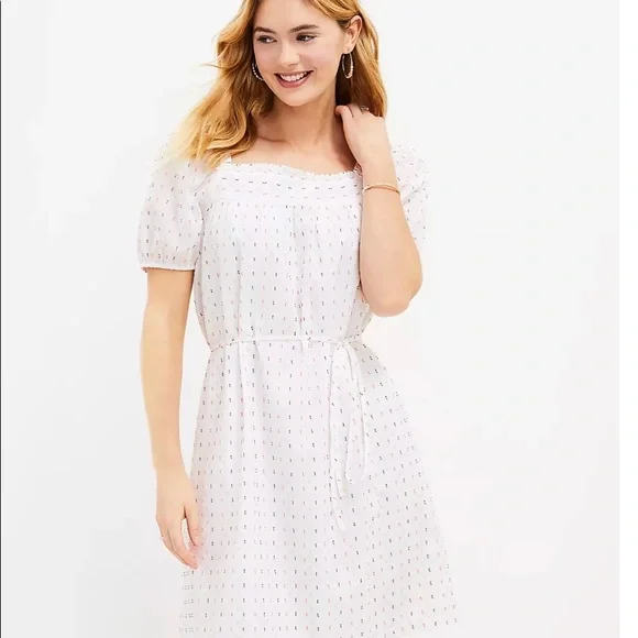 Loft Clip Square Neck Shift Dress Size Large White Women's Loft Clip Square Neck Shift Dress Size Large White Women's